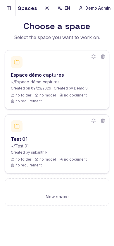 SeveUp App Spaces page, Spaces menu outlined in the sidebar, with one space in the list