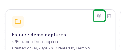 Settings icon outlined on a space's row, in the spaces list